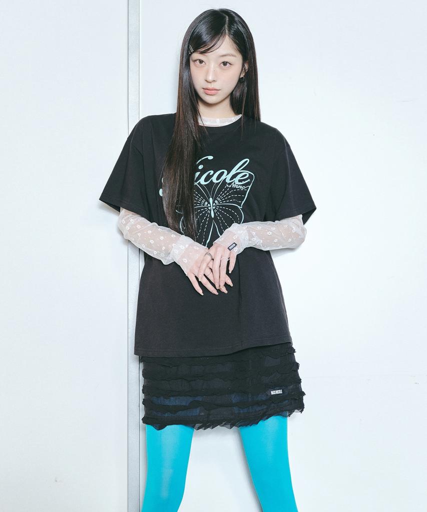 Nigaennikol Fringe Lace Mini Skirt_Black