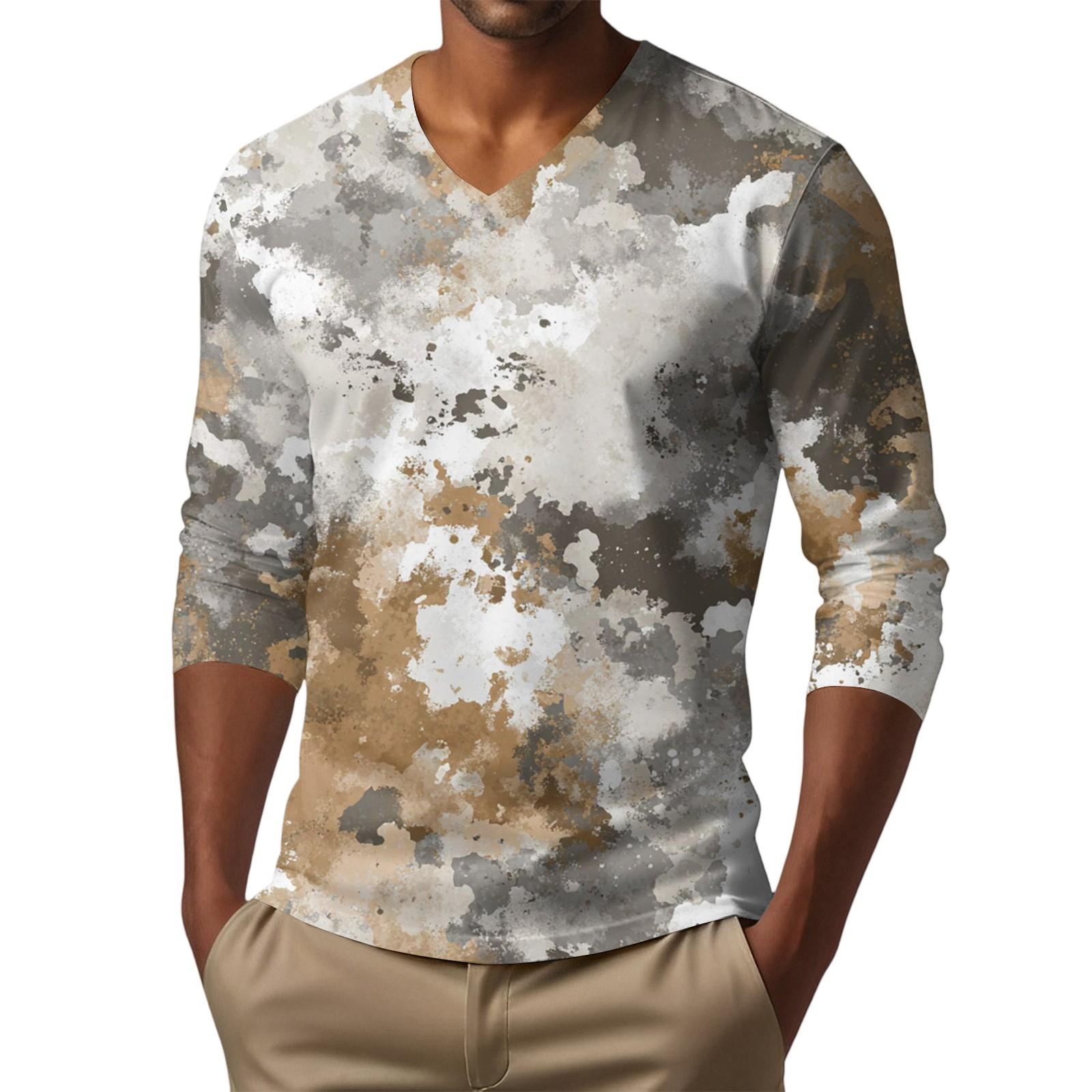 

Мужская футболка с V-образным вырезом, повседневная, модная, с принтом, с длинным рукавом XL белый