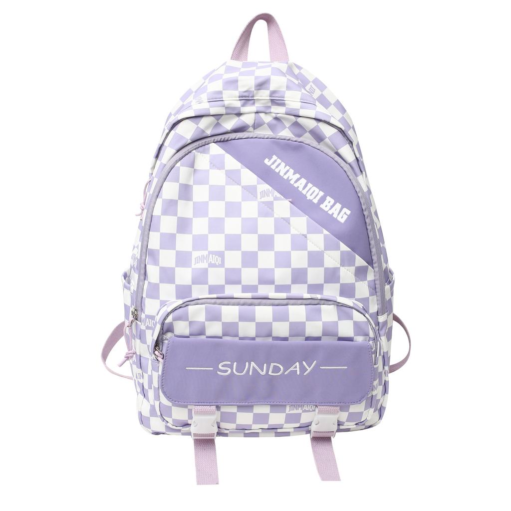 Korean version backpack checkerboard junior and high school students make-up schoolbag large capacity lightweight leisure outdoor travel backpack
