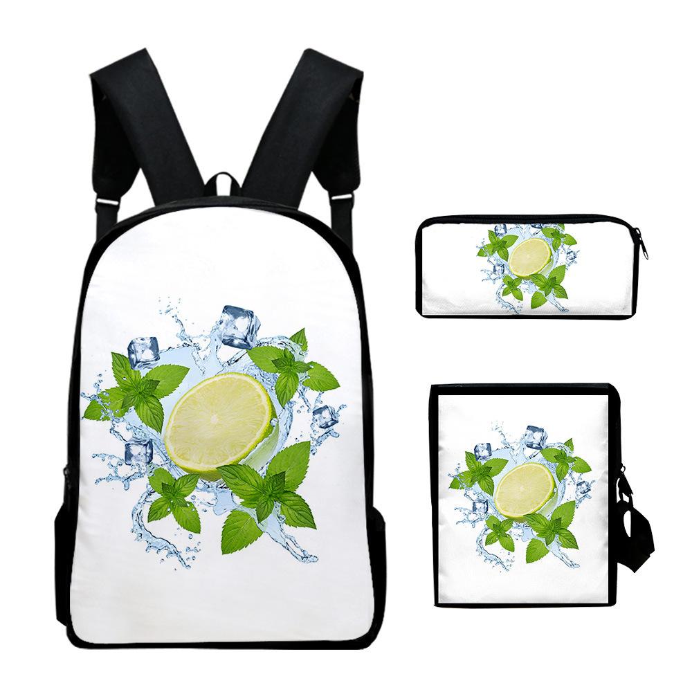 Lusso Novità Particolare Fresco limone Stampa 3D 3pz/Set alunno Zaini Scolastici Zaino Daypack per Laptop Borsa a tracolla inclinata Astuccio