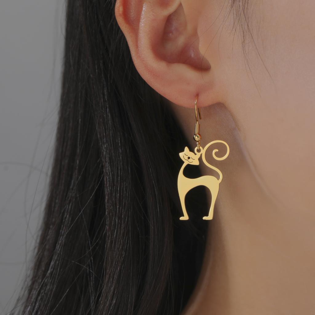 Unift Sassy Kitten Cat Charms Earrings for Women Girl Stainless Steel Dangle Earring Lovely Zircon Ear Piercing Pet Lover Gift