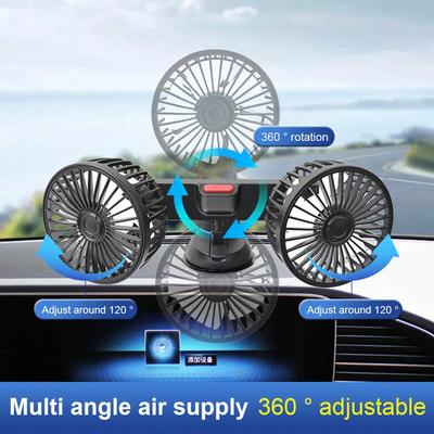 12V/24V SUV Car Seat Back Cooling Fan USB Charge Dual Head Fan 360 Degree Rotation Auto Headrest Ventilation Fan Neck Cooler