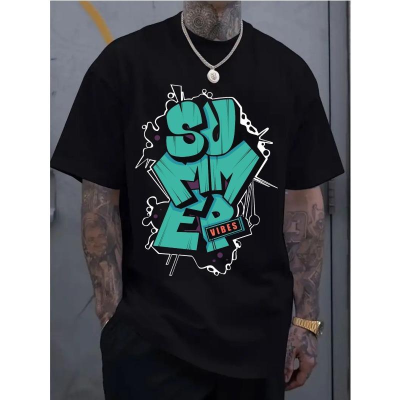 Men's Casual Short-Sleeved T-Shirt,  Stretchy and Comfortable, Suitable for Sports, Travel - Regular Fit Crew Neck, Printed T-shirt, Comfortable