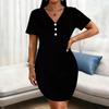 Plus Size Solid Color V-Neck Button Summer Dress for Europe & America