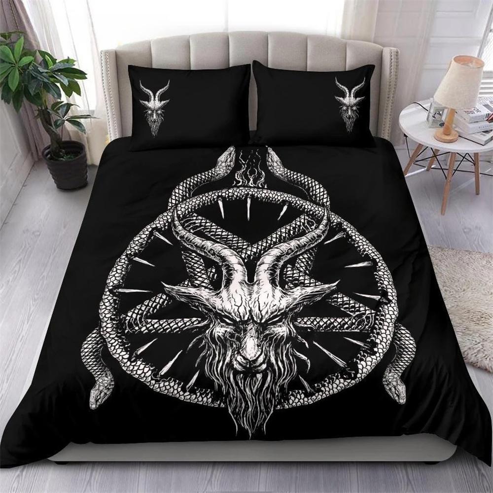 Skull Skeleton Satanic Goat Skull Duvet Cover Set Trophy Demon Breed Bedding Sets Night Blue Pink Satanic Baphomet Quilt Cover