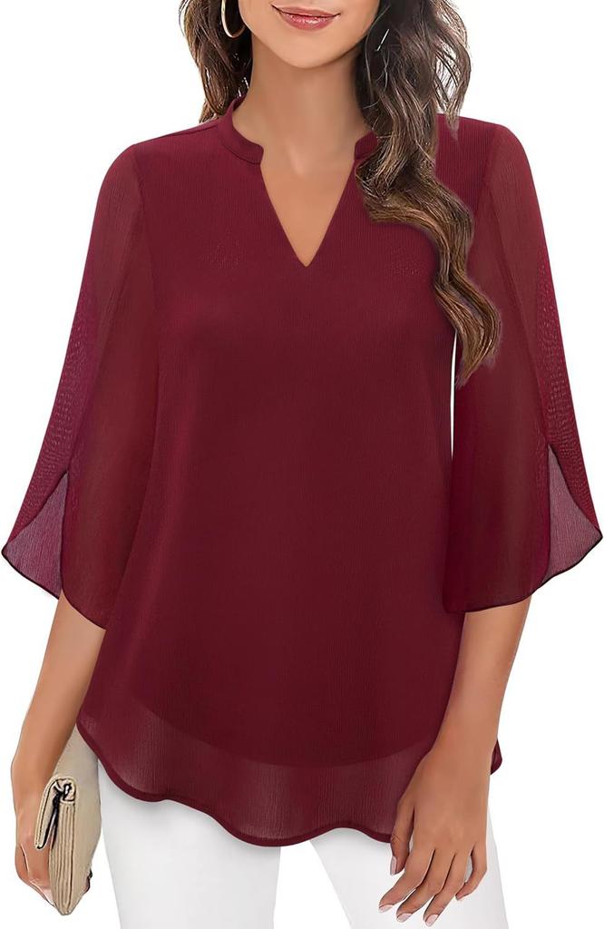 Women's Petal Sleeve Top Loose V-Neck Chiffon Shirt