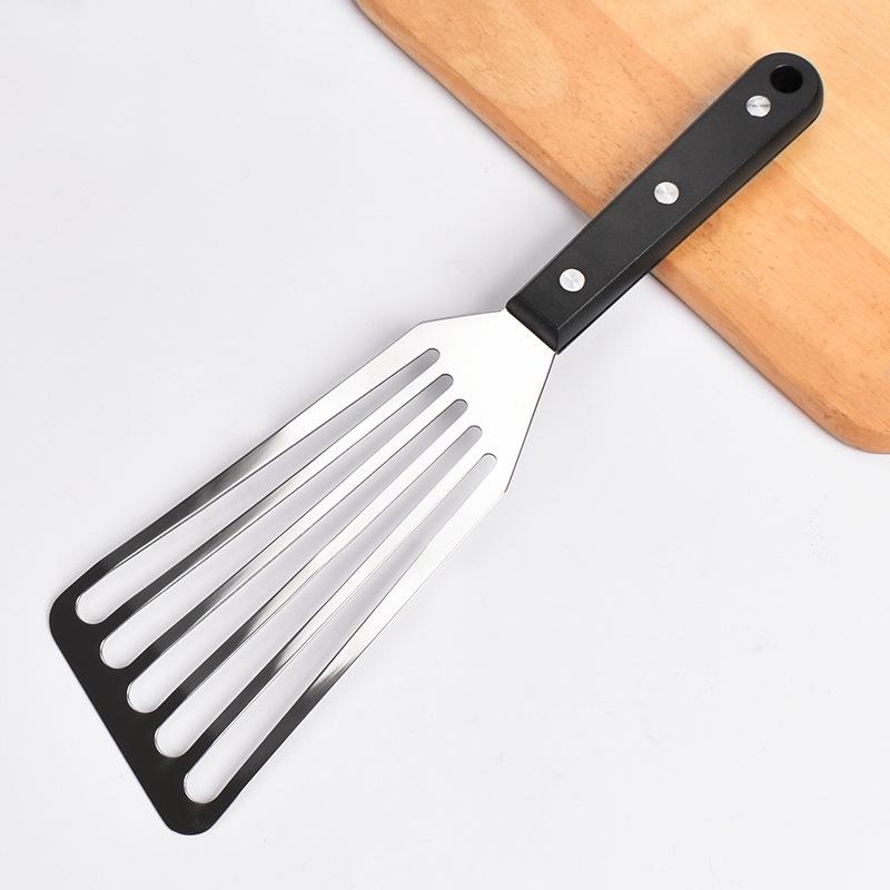 High-Temp Resistant Non-Stick Stainless Steel Fan-Shaped Cooking Shovel with Plastic Handle