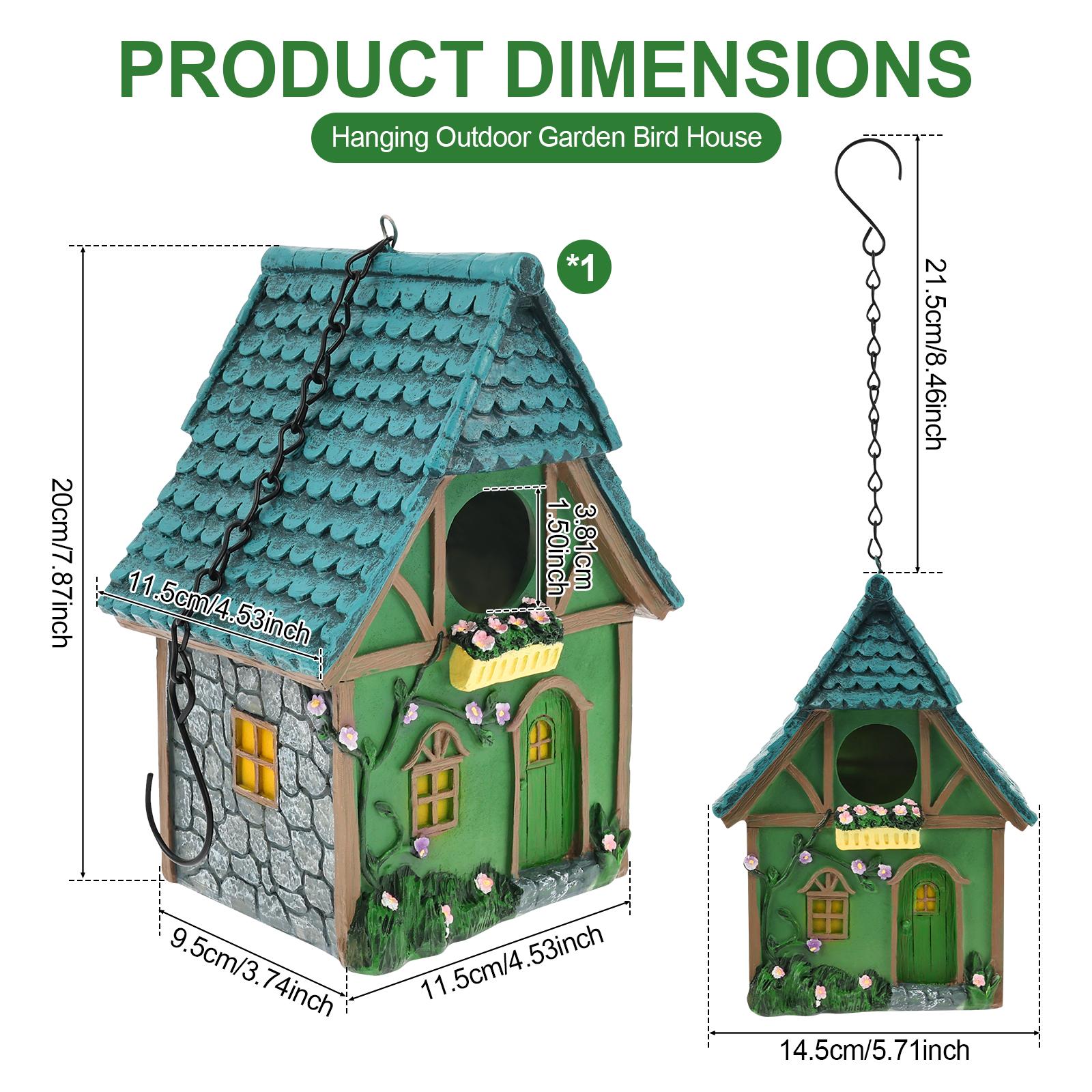 

Bird House Resin Hanging Outdoor Bird Box with Chain Hook Weatherproof Finch House Exquisite Garden Decoration for Outdoor Yard
