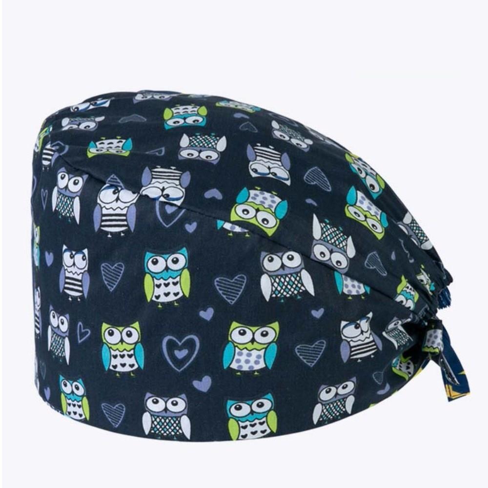 Unisex Cartoon Printing Scrub Cap Adjustable Buckle Print Design Lab Scrub Hat Breathable Soft Pure Healthcare Hats Pet Hospital