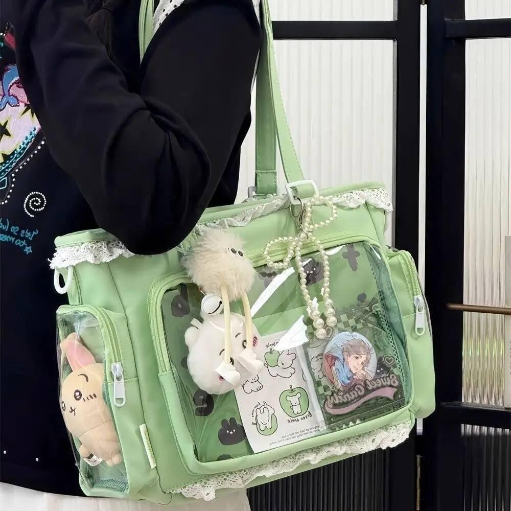 New Fashion Sweet Ita Bag Lolita Girl Transparent Shoulder Bag Women Large Capacity Ribbon Bow Tote Bag Cute DIY Display Handbag
