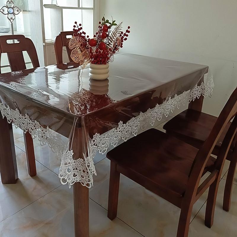 Dantelă Brodată Față de Masă Curată Impermeabilă Față de Masă Brodată PVC Moale Rezistent la Praf și Ușor de Curățat Față de Masă din Dantelă din Sticlă Moale Transparentă
