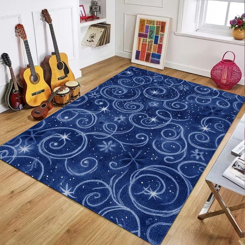 Modern Swirl Star Print Area Rug Non Slip Durable Floor Mat for Living Room Bedroom Office Kitchen Nursery Home Decor