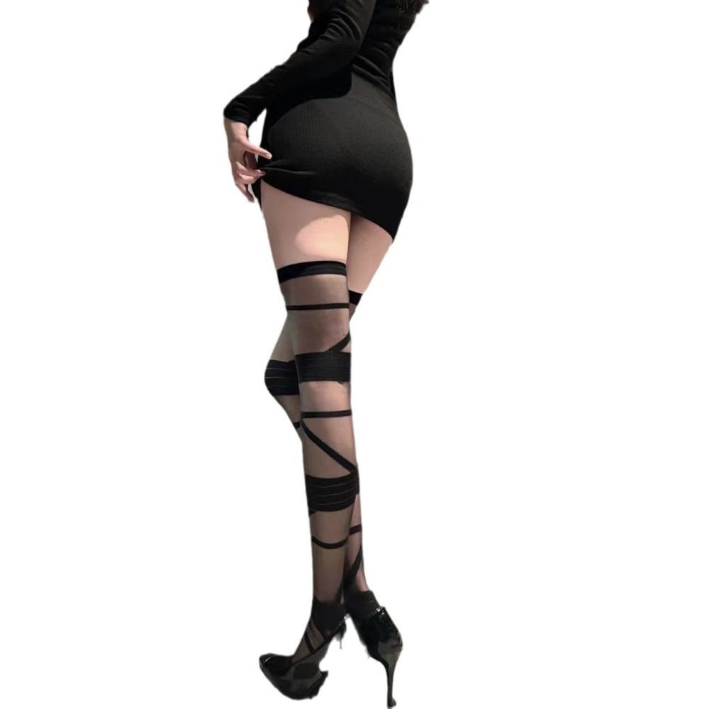 Domila Sexy Straps Stockings Babes JK Long Tube Knee Socks Pure Lust Lolita Subculture Y2k White Silk