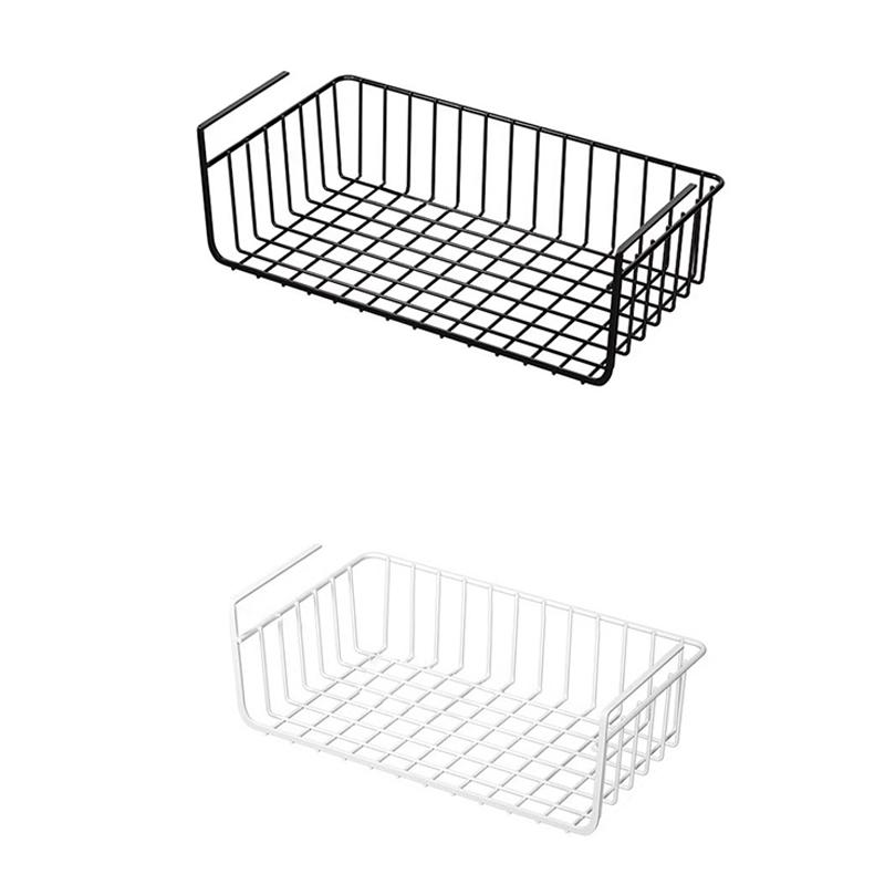 1Pc White/Black Hanging Net Basket Iron Material Large Capacity Hanging Under Cabinet Wall Wardrobe Storage Basket Kitchen Tools