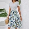 Damekleskjole med belte, avslappet mote, blomsterprint, korte ermer, rund hals, elegant