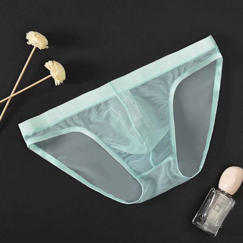 Men Soft Underwear Mesh Transparent Panties Low Rise Briefs See Through Breathable Sexy