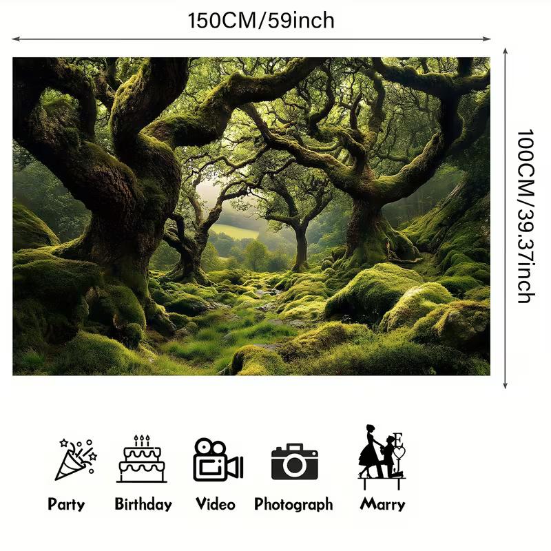 2D Ancient Mossy Oak Trees Enchanted Forest Themed Backdrop