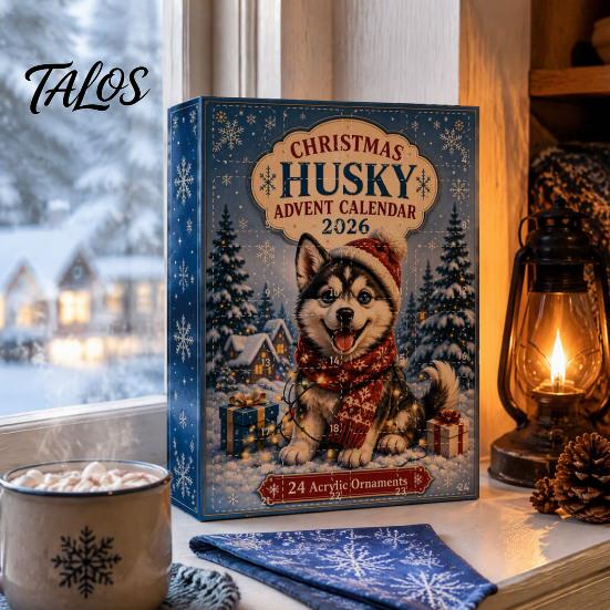 Holiday Countdown Collection Husky Christmas Advent Calendar 2026 with 24 Unique Acrylic Pendants for Tree Decorations, Cute Dog Themed Ornament