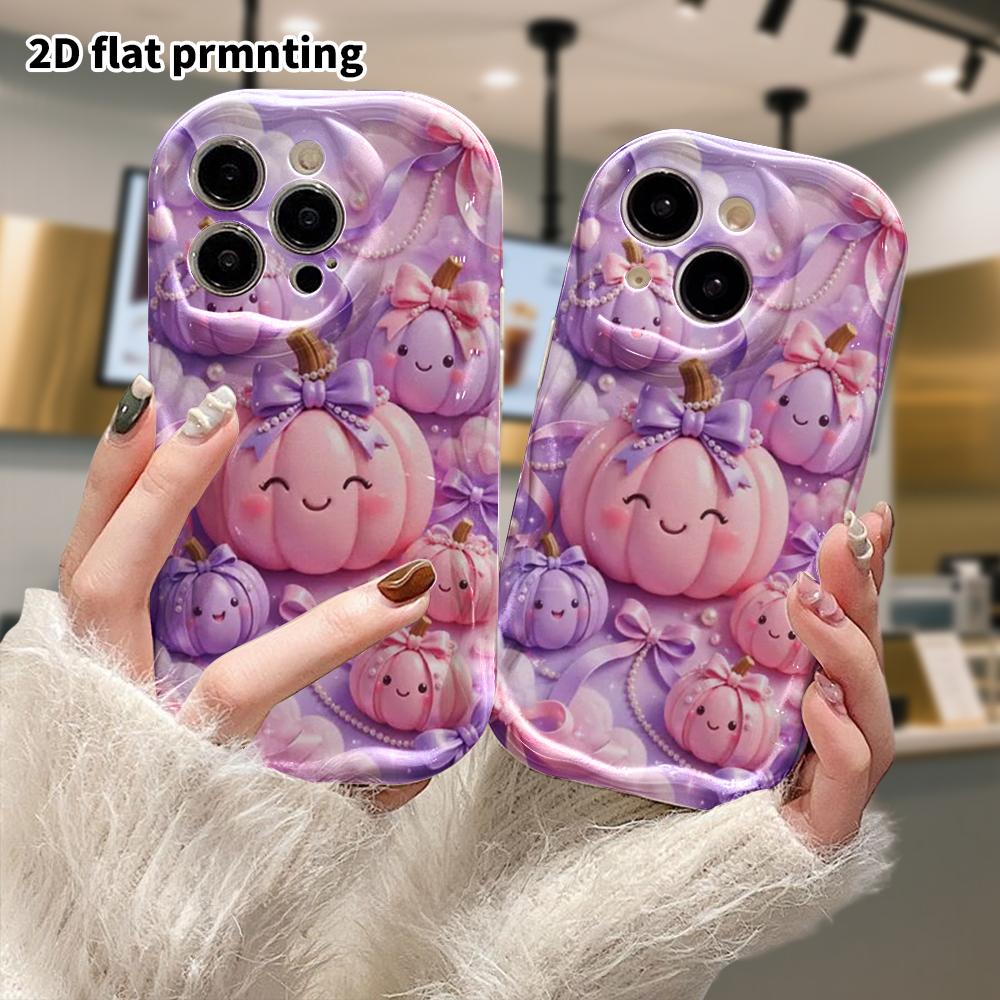 Phone Case: 2D flat design suitable for iPhone 18 17 16 15 14 13 Pro protective case, bow pumpkin, Christmas and Halloween, perfect holiday gift