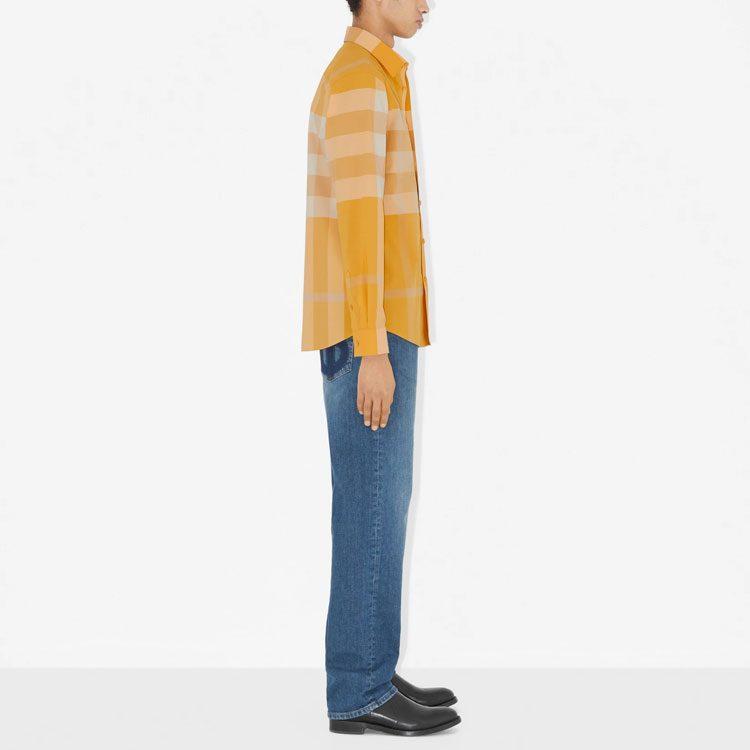 Burberry SS23 Men's Check Button-Up Cotton Long-Sleeve Shirt Marigold 80659741