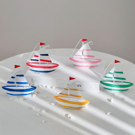 Sailboat Model Solid Wood Hand-Painted Small Sailing Ship Model Living Room Study Room Children Room Ocean Style Display Mold