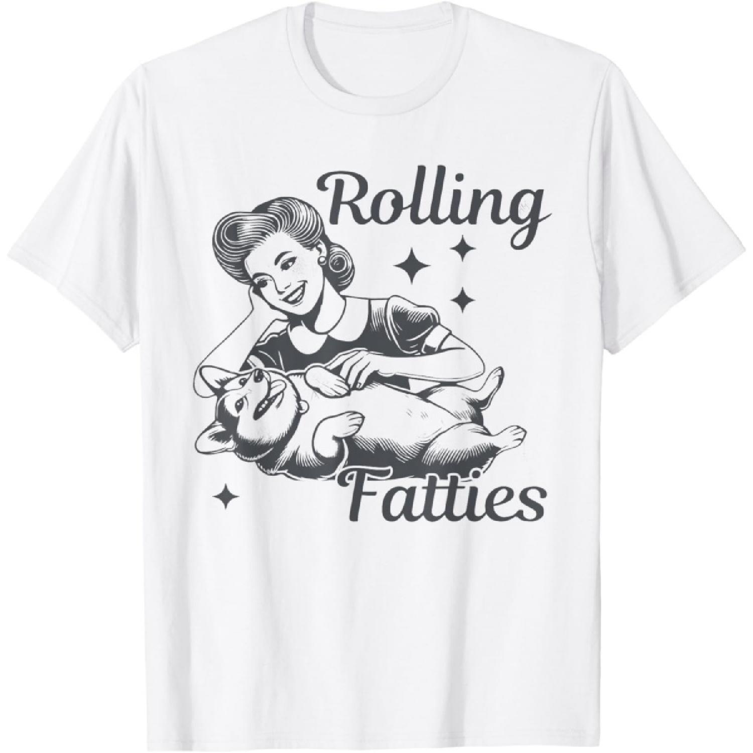 Vintage Rolling Fatties Funny Corgi Dog Meme T-Shirt S