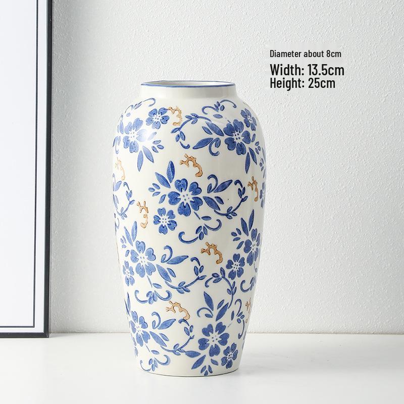 Blue & White Retro Porcelain Vase - Luxury Ceramic Home Decor