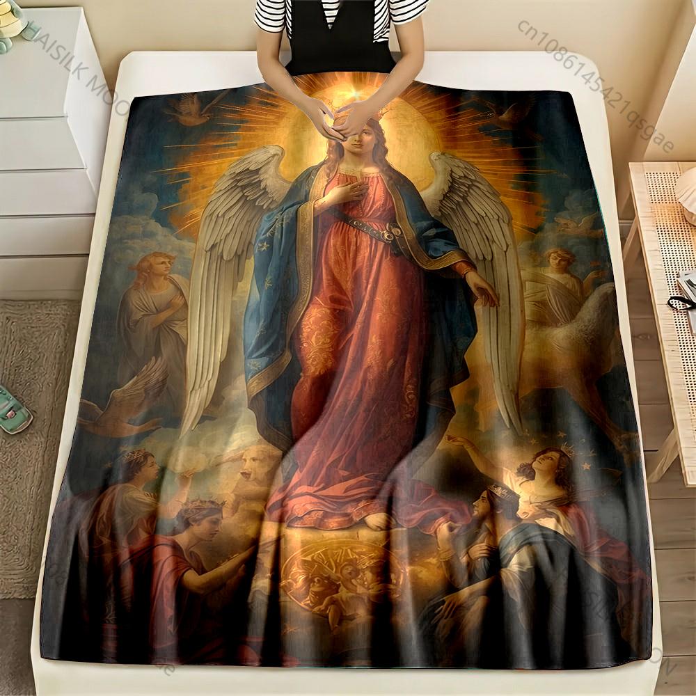 

1PC Angel with halo and worshipers Print Blanket Warm Soft Fluffy Kids Adult Sofa Bed Throw Blanket Outdoor Travel Camping RV 75x90cm