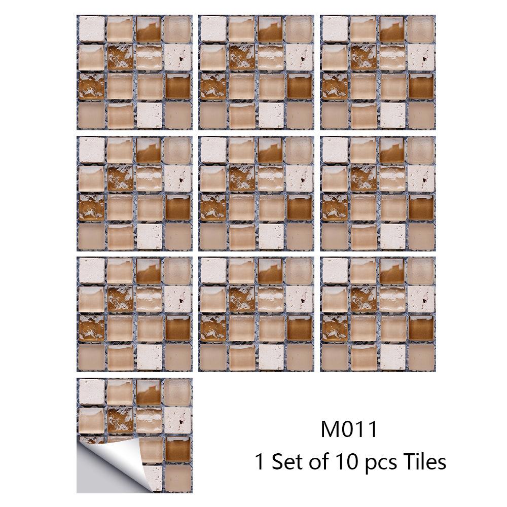 10Pcs/Set Self-Adhesive Mosaic Style Simulation Tile Wall Stickers Living Room Kitchen Bathroom Beautiful Seam Stickers Home Decorating Supplies