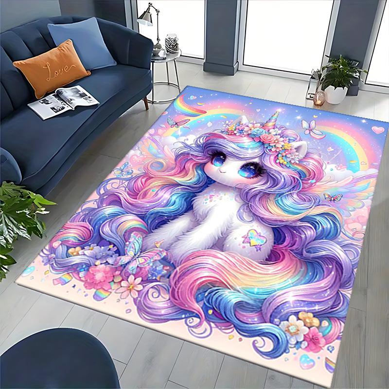 1pc Rainbow Unicorn Chair Mat - Anime Cartoon Design, Non-Slip Carpet for Office Chairs, Festive Gift, Suitable for All Seasons.H093