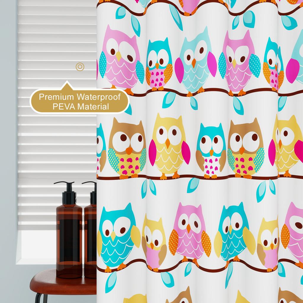 1pc Cute  Owl Kids Shower Curtain Funny Cartoon Waterproof PEVA Bathroom Decor