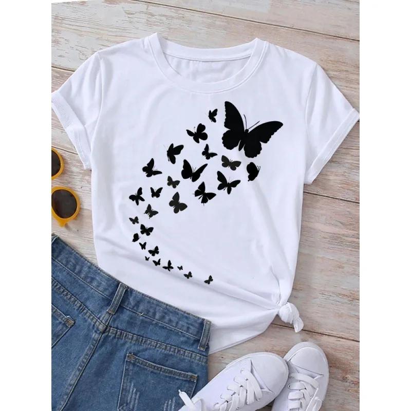 Golden Butterfly Print Women T Shirt Short Sleeve O Neck Loose Women Tshirt Ladies Tee Shirt Tops Camisetas Mujer