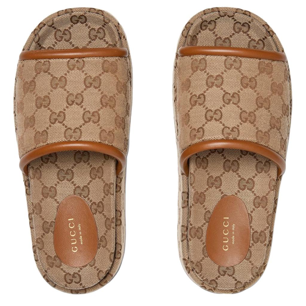 GUCCI Slide Slippers Women's Beige & Dark Brown 816797 FAD9C 9745