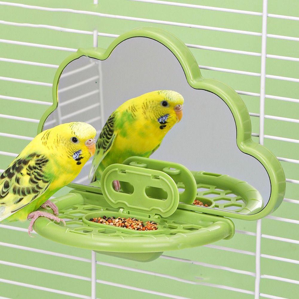 Sturdy Bird Mirror Clouds Shape Bird Mirror Toy Multifunctional Parrots Feeders  for Bird Cage