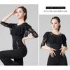 Womens Latin Dance Top With 3/4 Sleeves Round Neck Practice Wear Ballroom Dancing Fall Winter
