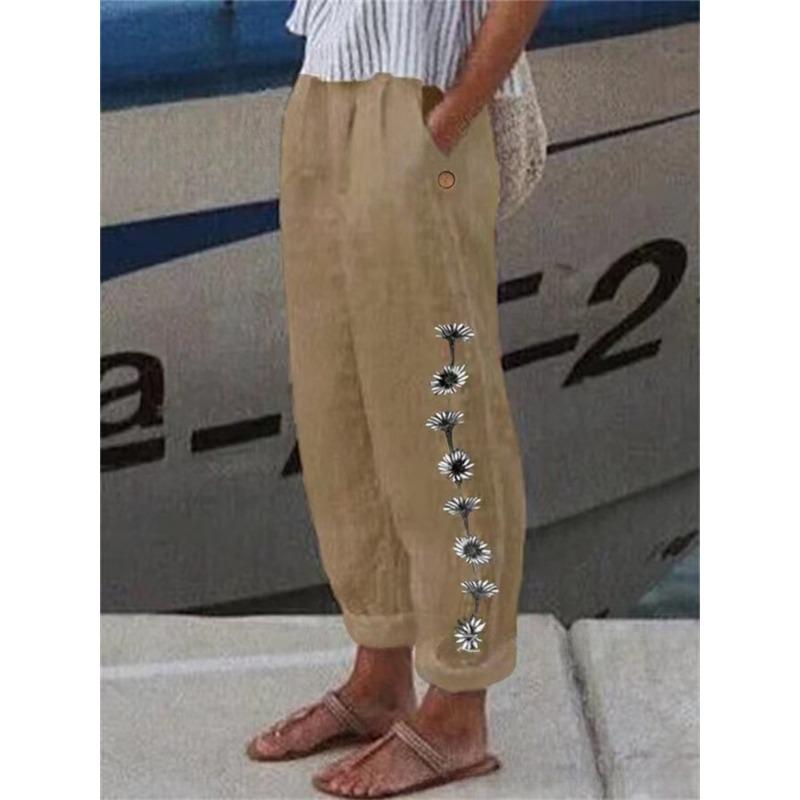 Fashion Popular Floral Print Harem Pants with Flower Pockets Mid Waist Trousers Streetwear