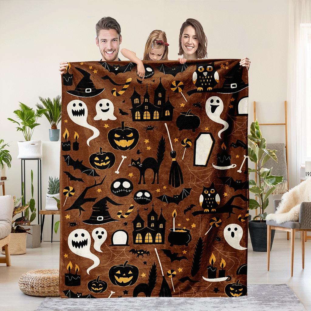 Halloween pumpkin monster bat Printed Blanket for Sofa Bed Travel Camping Living Room Office Conditioning Blanket