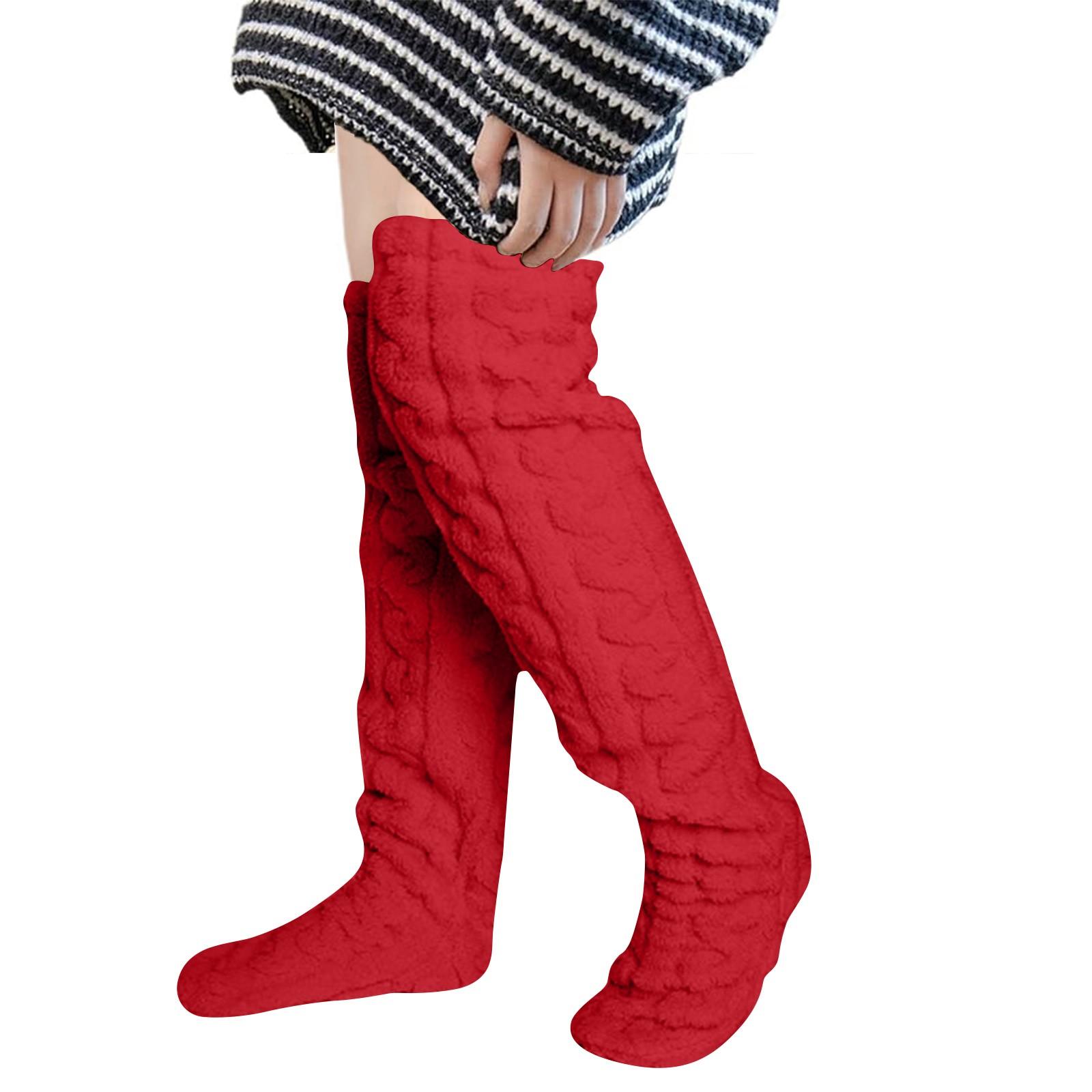 

Высокие пушистые носки выше колена, зимние пушистые длинные гетры, плюшевые тапочки, чулки для женщин и девочек, рождественские домашние спальные носки One Size красный