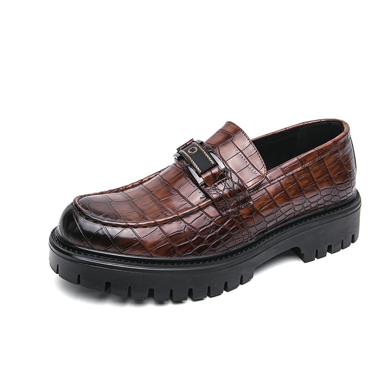 

FashionLuxury Men Leather Shoes Black Platform Loafers Slip on Formal Men Dress Shoes Wedding Office Casual lazy Shoes For Men 44 коричневый