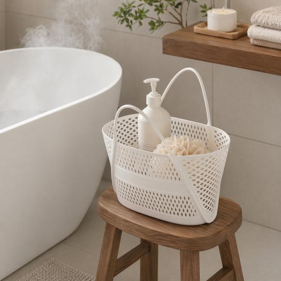 Shower Caddy Basket, Thickened PP Sturdy Organizer, with Reinforced Soft Handle, Quick-Dry Drainage Hole Design Basket, for Bathroom Kitchen Balcony
