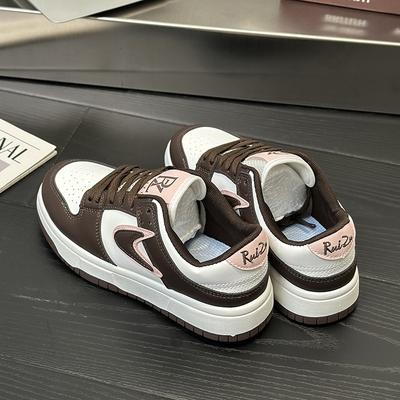 Brown and Pink Classic Low-top Casual Sports Women's Shoes Autumn New Versatile Leather Surface Sweet Cool Wind Board Shoes Flat Shoes