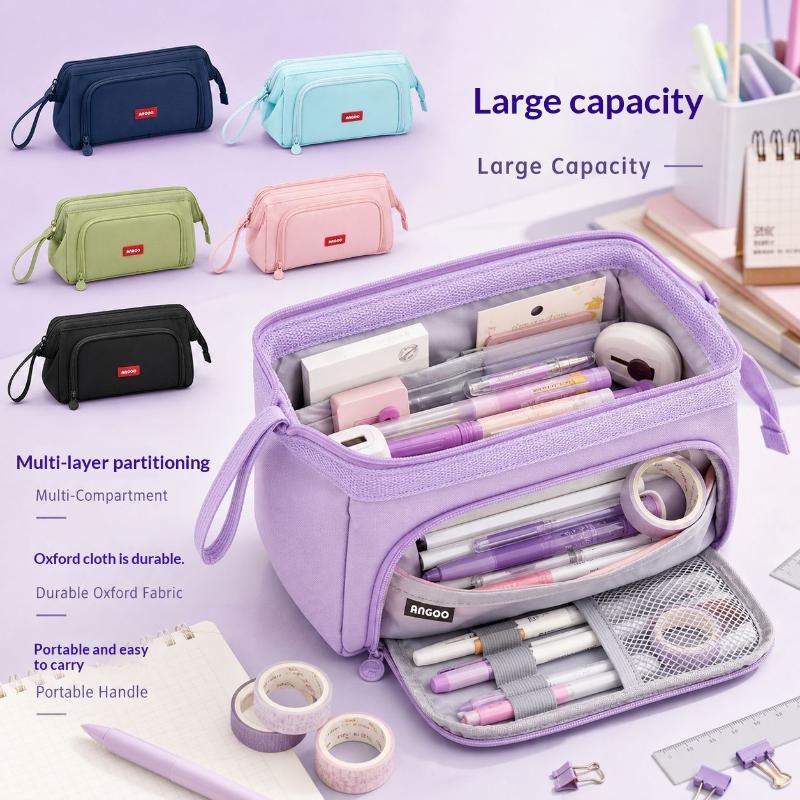 1Pcs Minimalist Student Creative Stationery Storage Bag Large Capacity Pencil Case With Pen Holder Label