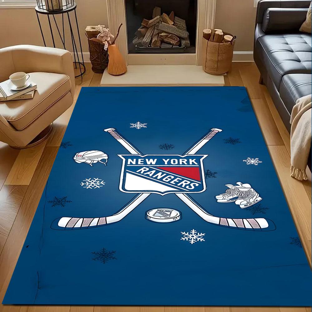 New York Rangers Ice Hockey Design Carpet Patterned Carpet, Non Slip Mat Suitable for Living Room and Bedroom Sofas