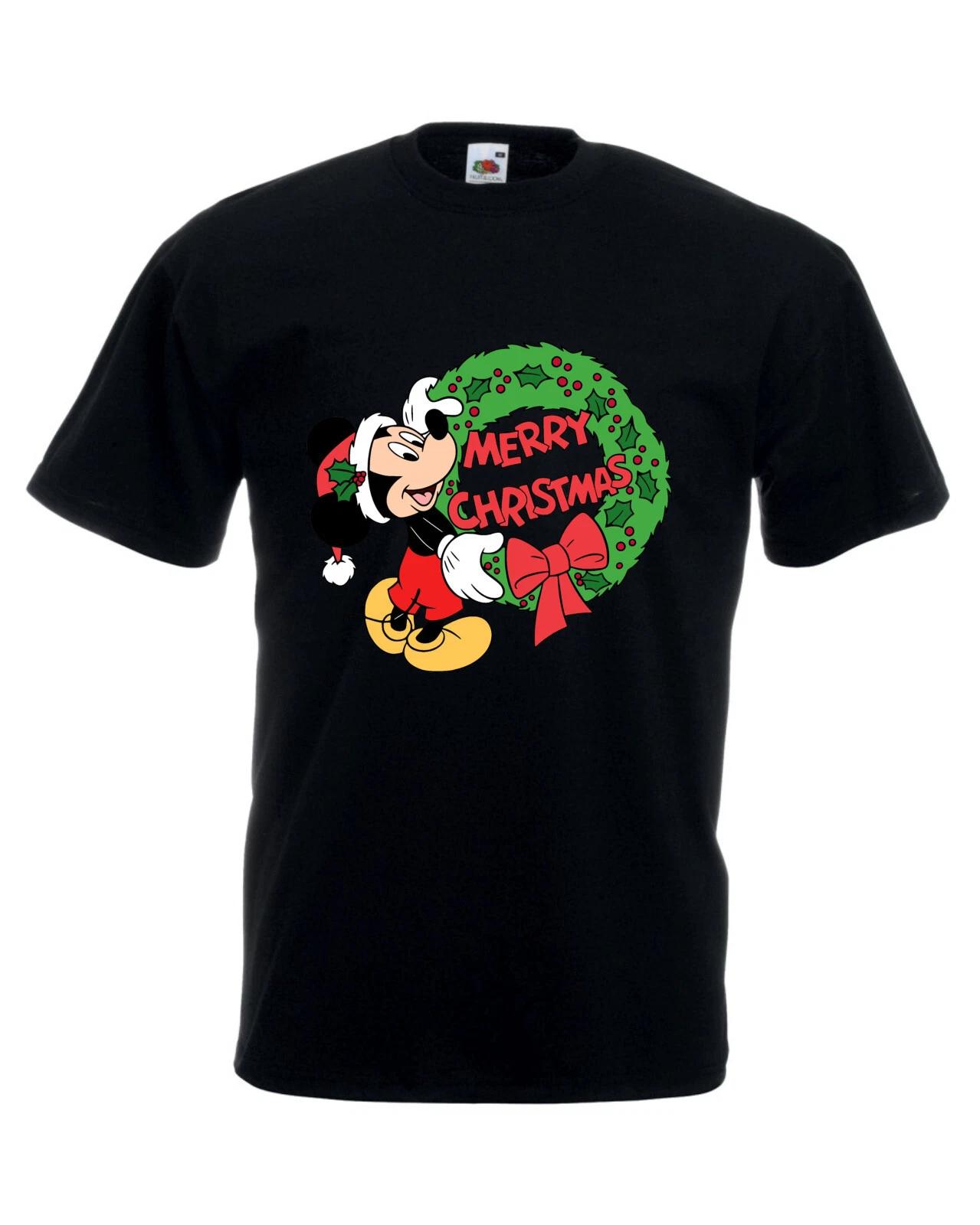 Disney Mickey Mouse Christmas 100% Cotton T-shirt Mens Tees Top, Merry Christmas, Unisex Adults Tee Top S