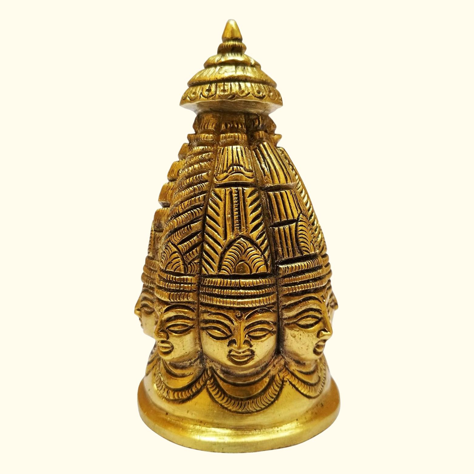 Pure Brass Idol, Lord Shiva Stupa Rare 8-Face Omnipresent Siva Statue, Golden