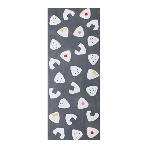 IKS Tenjiku Tenugui Hand Towel, Made in Japan, Onigiri Grey 100% Cotton, Unhemmed
