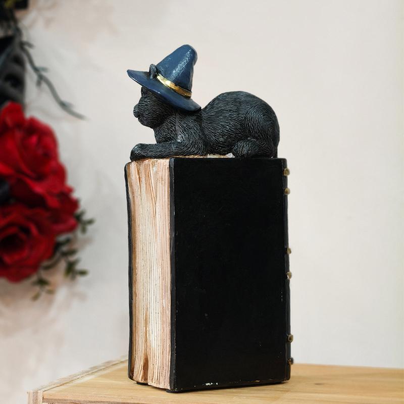 Halloween Ghost Hand Magic Book/Cat-on-Book Figurine Sculpture for Home Decor, Bedroom, Living Room, Entryway, and Holiday Decor