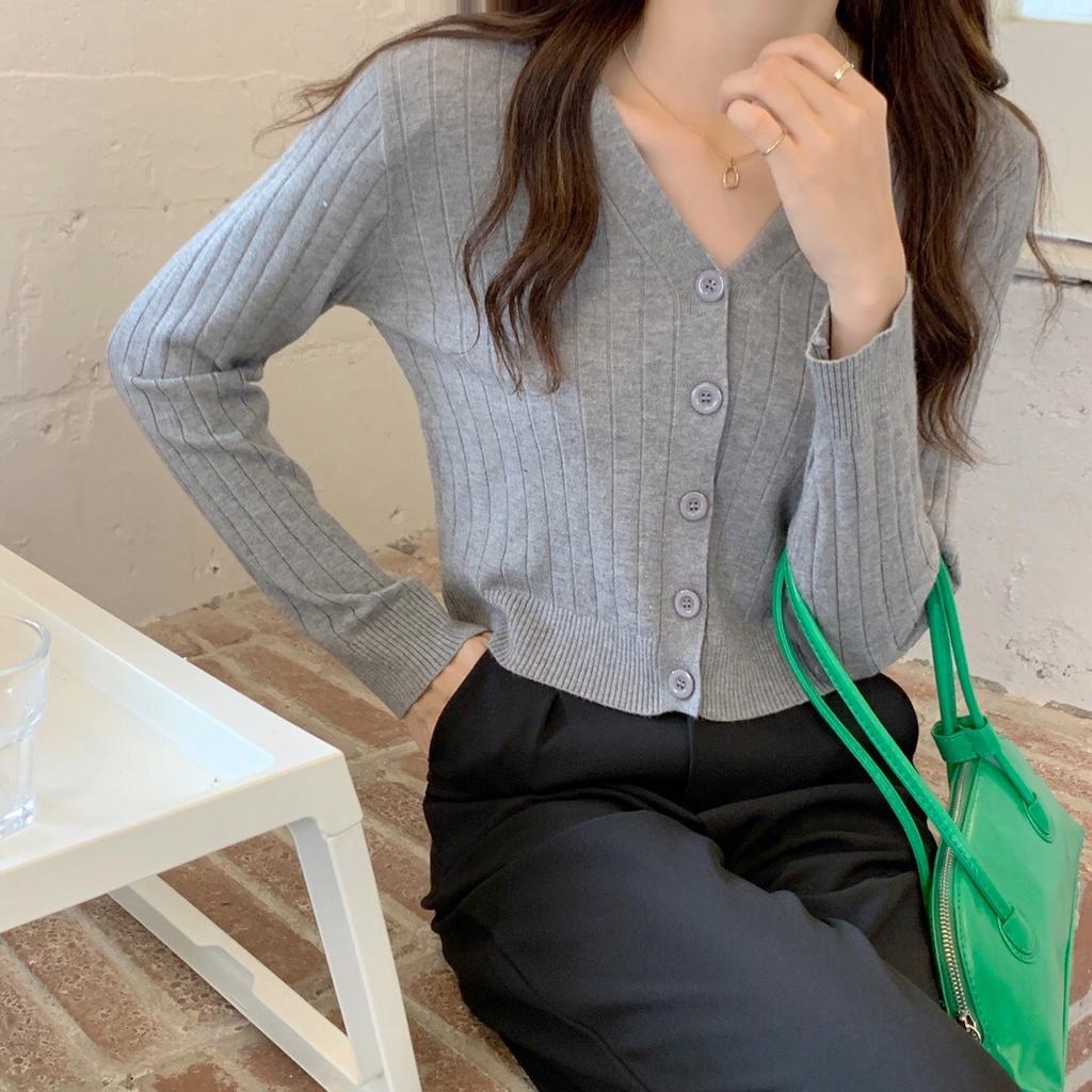 Autumn Winter V Neck Cropped Long Sleeve Knit Cardigan Women Solid Outerwear Coat