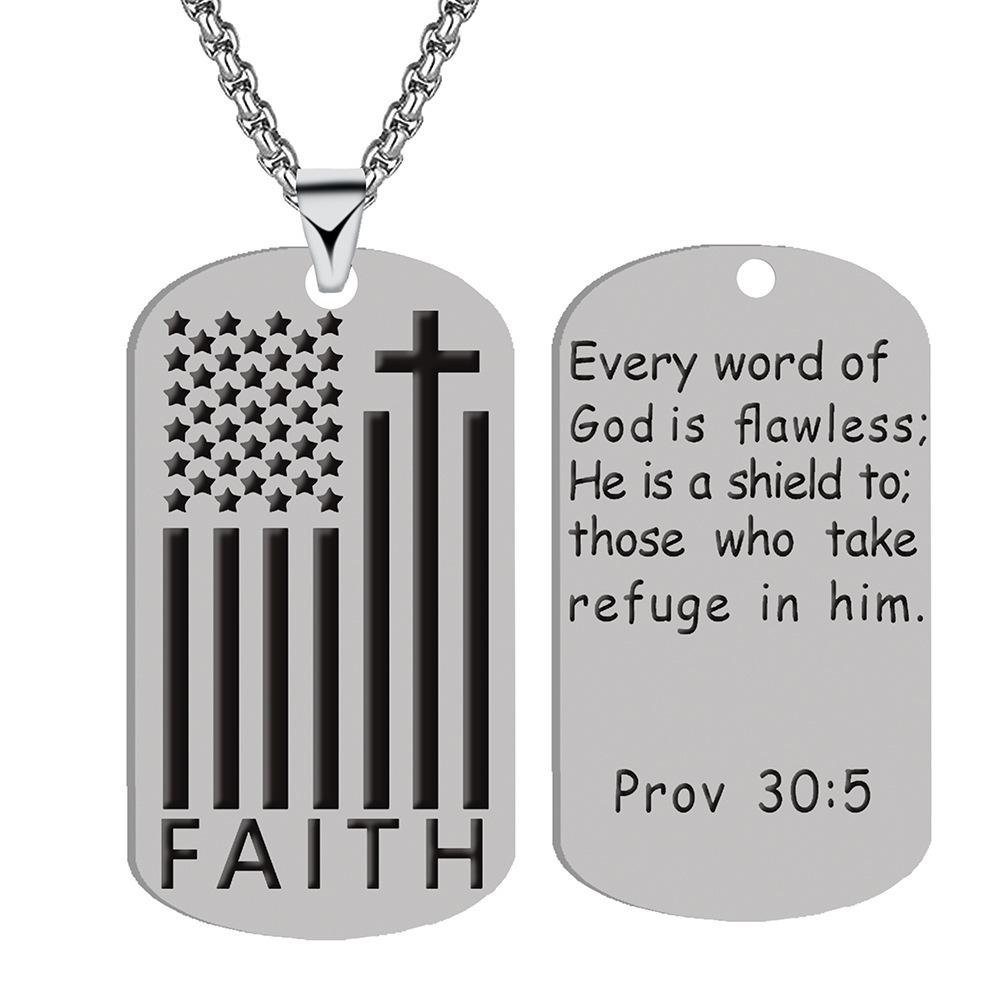 American Flag Necklace Men's Cross Pendant Military Tag Dog Tag