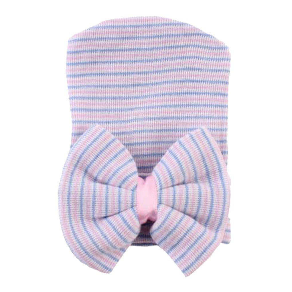 0-6 Months Newborn Baby Hats Cotton Beanie with Bow Soft Knit Tire Striped Infant Caps Toddlers Bebe Photography Hats